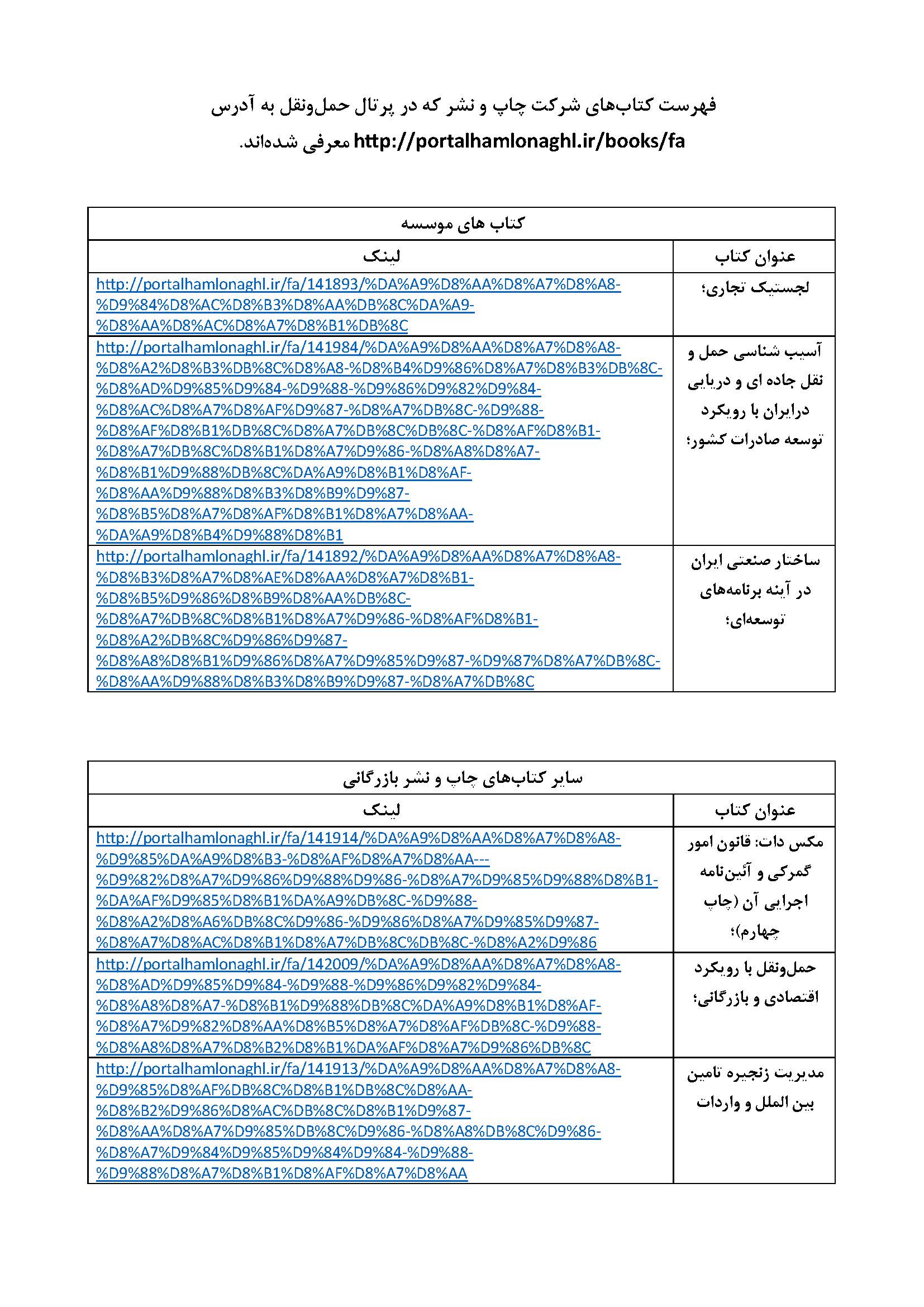 کتاب‌‌های معرفی شده شرکت چاپ و نشر بازرگانی در پرتال حمل‌ونقل در ...